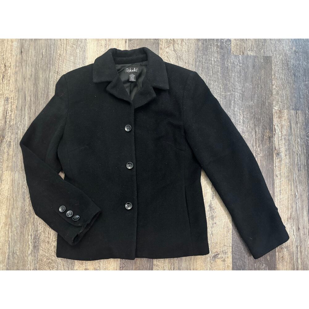 Rafaella Black Wool Blend Blazer Jacket Womens Size 8‎ Button Front Lined Coat